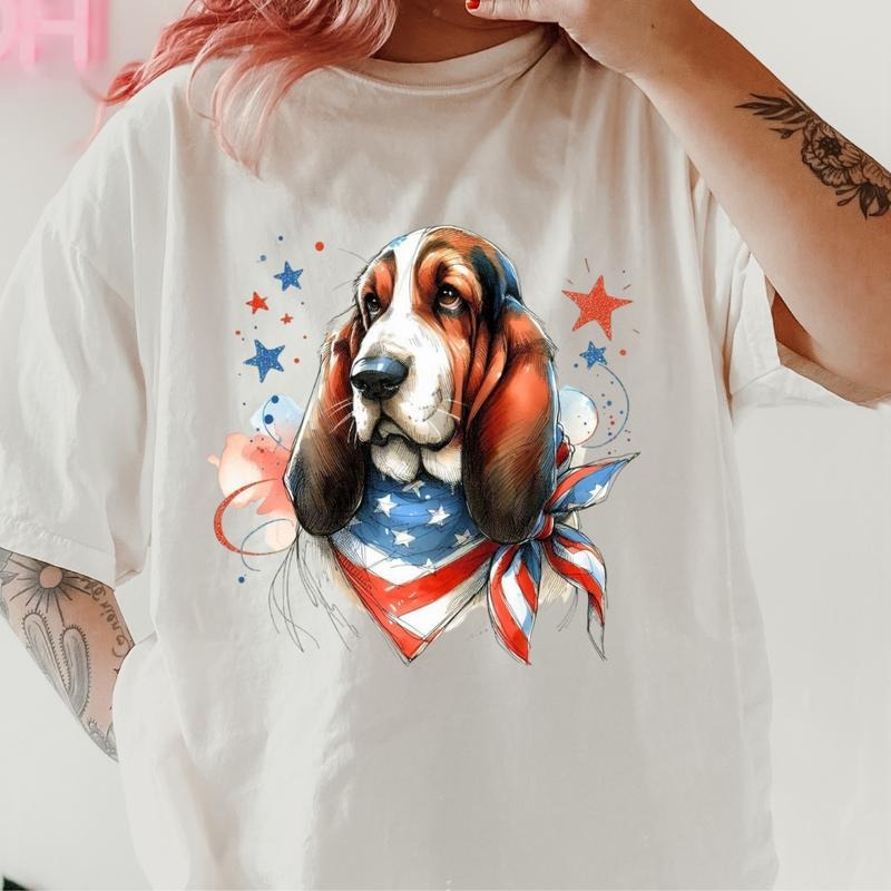 Bassett Hound Patriotic Dog Shirt ~ Unisex Apparel Relaxed Fit Printed In The USA Clothing Womenswear Casual Comfort...