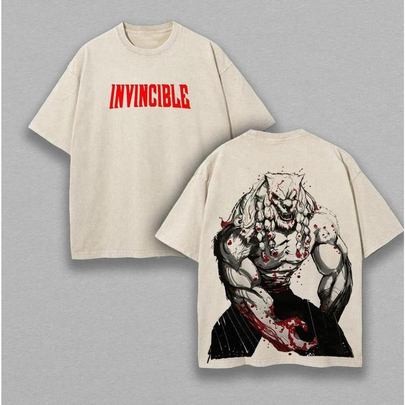 Battle Beast Invincible Anime Double Printed Vintage Washed Tee Unisex Heavyweight Cotton T-shirt for Anime Fans, Vintage...