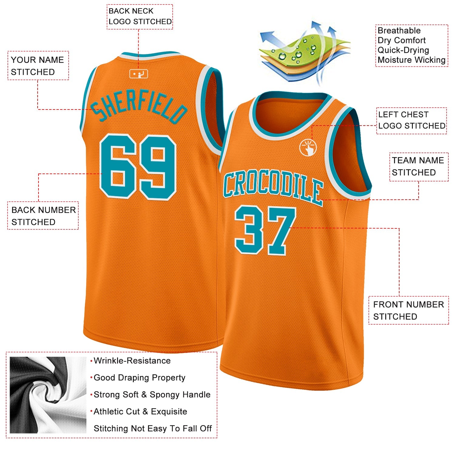 Custom Bay Orange Teal-White Authentic Basketball Jersey T-Shirts, Hoodie, Sweatshirt | WearSparks.com (Image 2)