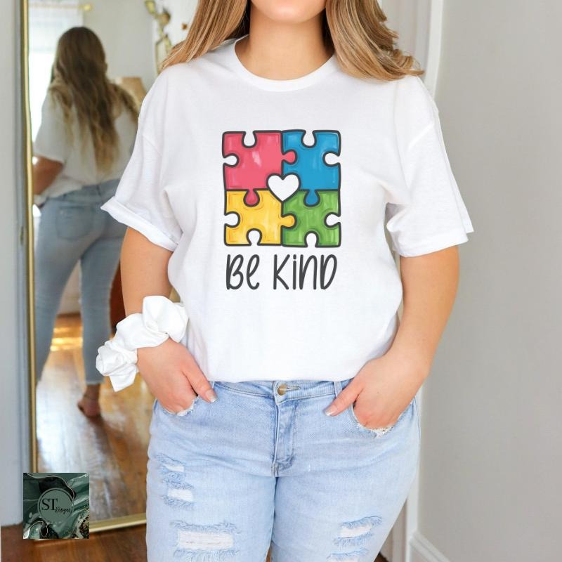 Be Kind Puzzle Piece White 100% Ring spun Cotton T-Shirt Unisex Fit Hoodie, Sweatshirt | WearSparks.com