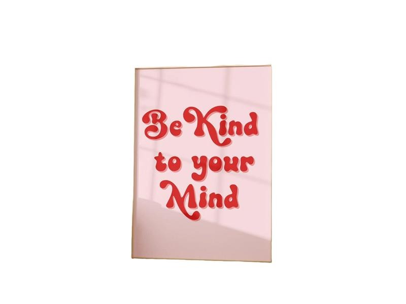 Be Kind To Your Mind Mental Health Poster, Positivity Manifestation Art Decor, Retro Wall Art, Retro Art Print, Preppy...
