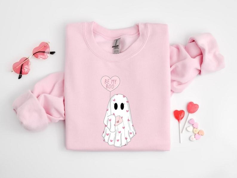 Be My Boo Sweatshirt, Ghost Sweater, Valentines Day Hoodie, XOXO Sweatshirt, Women  Hoodie and Sweater; T-shirt Cotton...