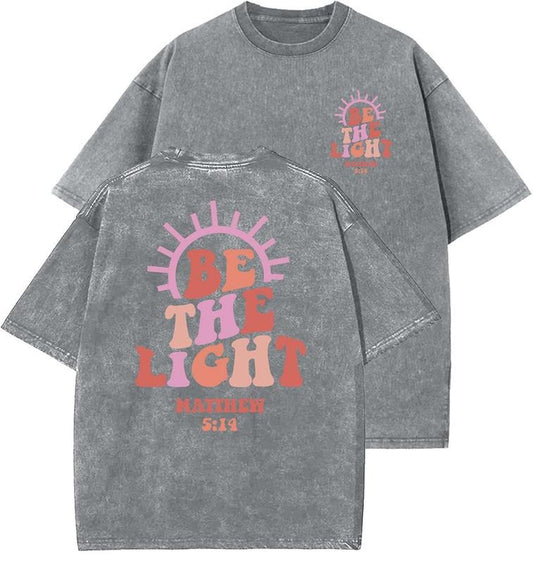 Be The Light Unisex Washed T-Shirt, Christian t shirts, Vintage 90s Graphic Tee, Gift Top Womenswear Cotton Mineral...