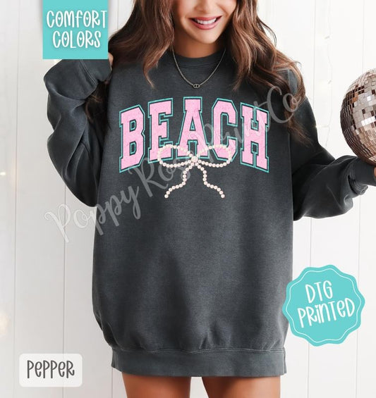 Beach Bow Comfort Colors Sweatshirt, Cute Summer Sweater, Girly Beach Crewneck T-Shirts, Hoodie | WearSparks.com