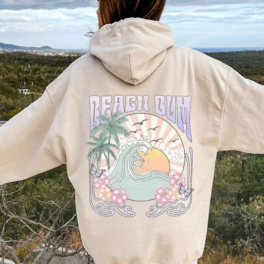 Beach Bum Graphic Hoodie, Cotton Casual Oversized Hoodie, Sunset Hoodie, Beach Hoodie, Womens Sweatshirt Womenswear...