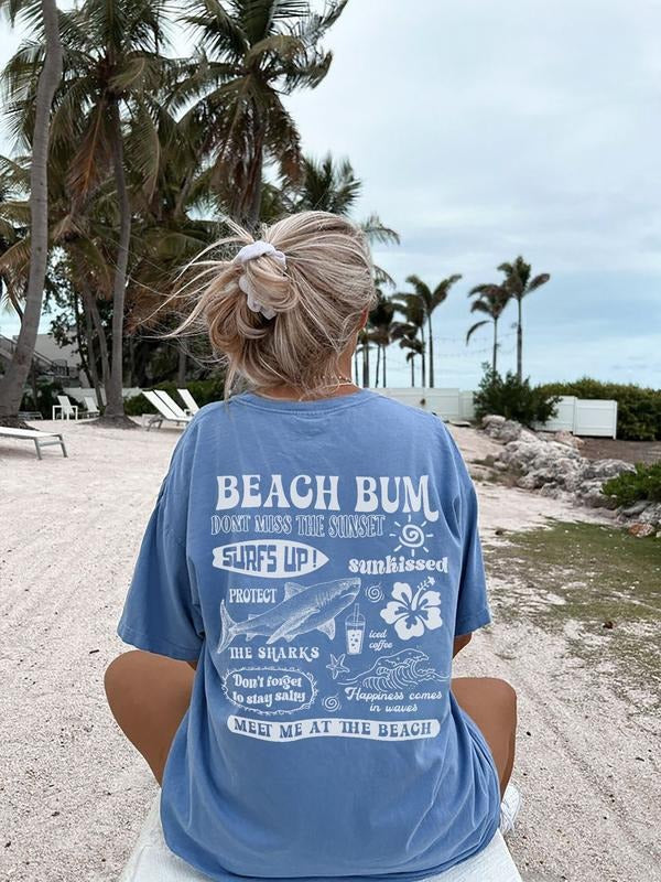 Beach Bum Tee Preppy Shirt Y2k Wearing  Coconut girl Tee Shark Lover gift Woman's clothing Ocean Surf Shirt Hoodie,...