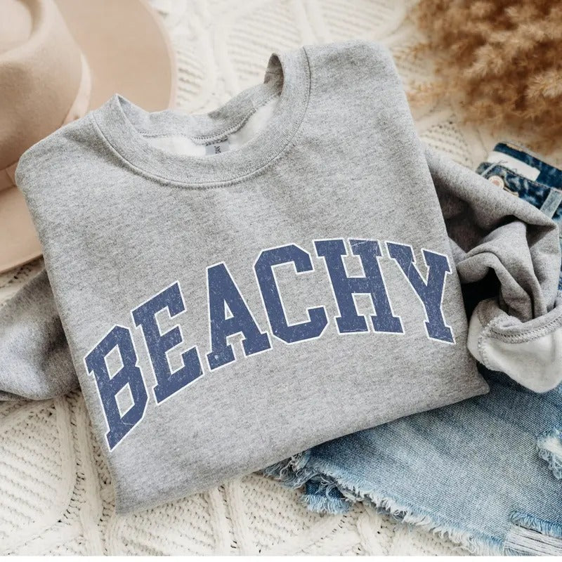 Beachy Sweatshirt, Beach Sweatshirt, Summer Sweatshirt, Gift For Beach Lover, Beach Crewneck, Women's Sweatshirt, Beach...