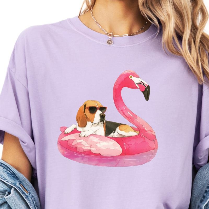 Beagle Flamingo Float Dog Shirt ~ Unisex Apparel Relaxed Fit Printed In The USA Clothing Womenswear Casual Comfort Cotton...