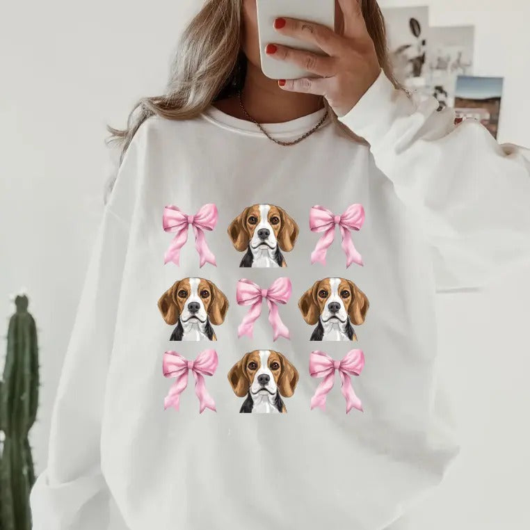 Beagle with Bows Sweatshirt ~ Sweatshirt Unisex Apparel Relaxed Fit Printed in the USA Clothing Womenswear Casual and...