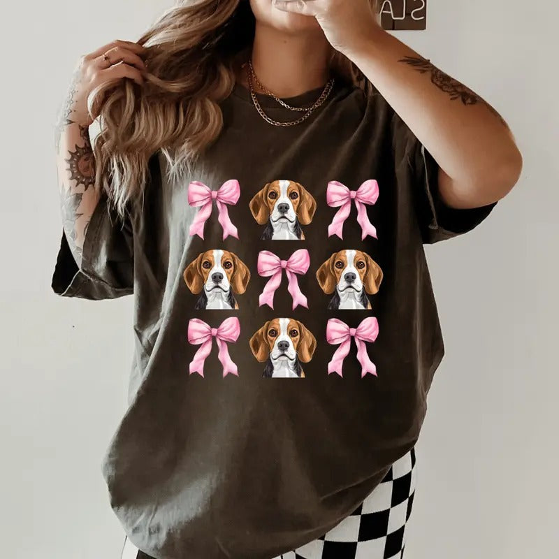 Beagle with bows Shirt ~ Unisex Apparel Relaxed Fit Printed In The USA Clothing Womenswear Casual Comfort Cotton Top...