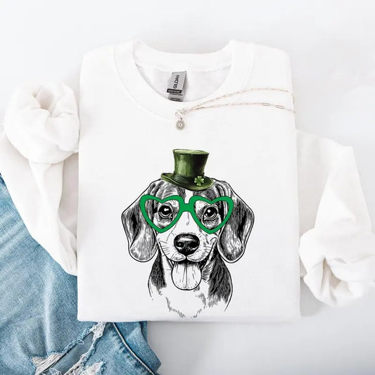 Beagle, Adorable Dog, St Patrick's Day, Lucky, Irish Sweatshirt, Crew Neck, Women's, Crewneck T-Shirts, Hoodie