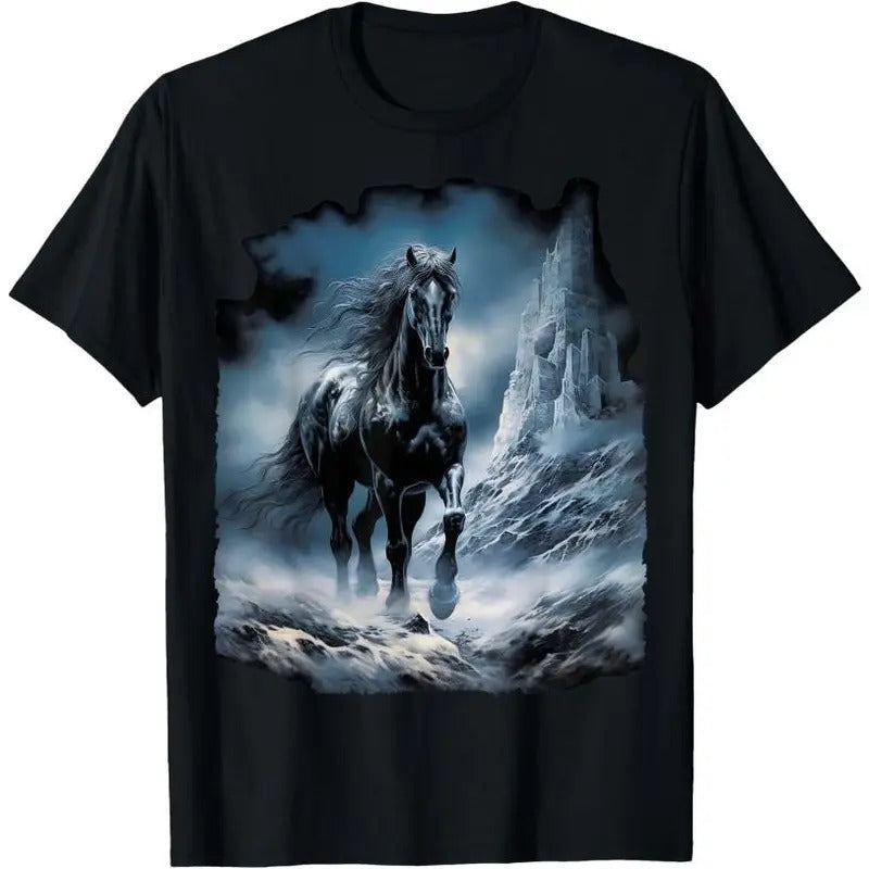 Beautiful black Horse running through the snow T-Shirt Made in USA Hoodie, Sweatshirt | WearSparks.com