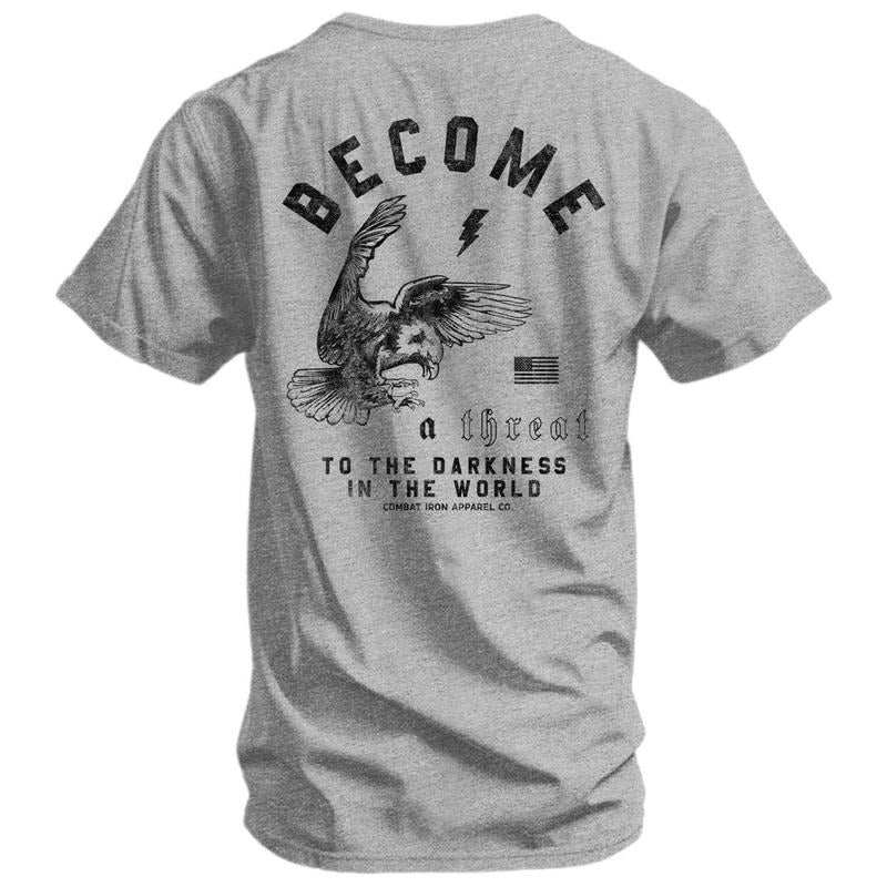Become A Threat To The Darkness Men's T-Shirt, Funny Adult Shirt, For Gift. Crewneck Cotton Hoodie, Sweatshirt