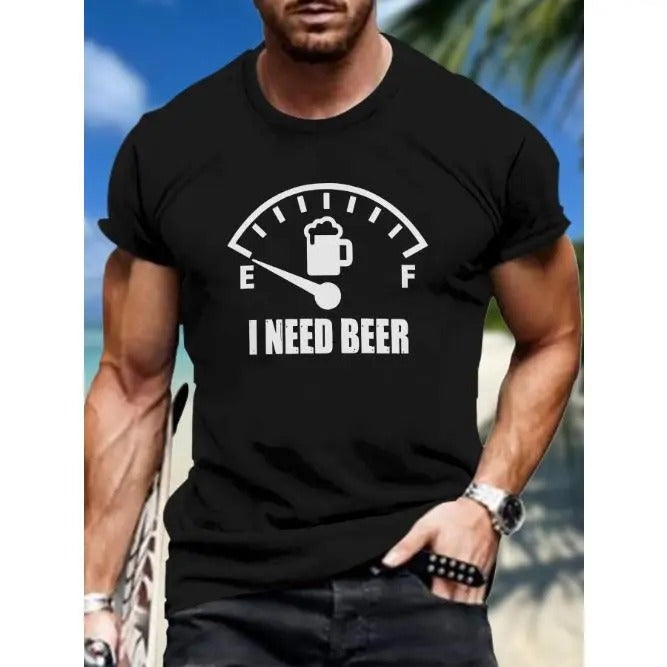 Beer Lover's Graphic Print T-Shirt - Soft Short Sleeve Crew Neck Tee for Men