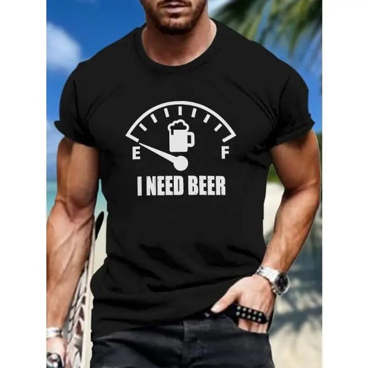 Beer Lover's Graphic Print T-Shirt - Soft Short Sleeve Crew Neck Tee for Men