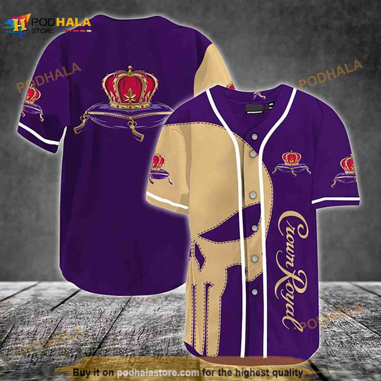 Beige Skull Crown Royal 3D Baseball Jersey