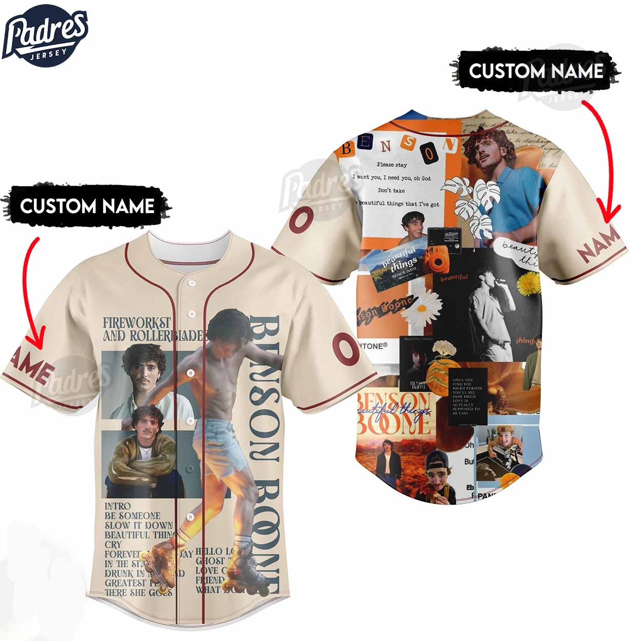 Benson Boone Custom Baseball Jersey Style - Padres Jersey Oasis: Elevate Your Baseball Style Game T-Shirts,... (Image 1)
