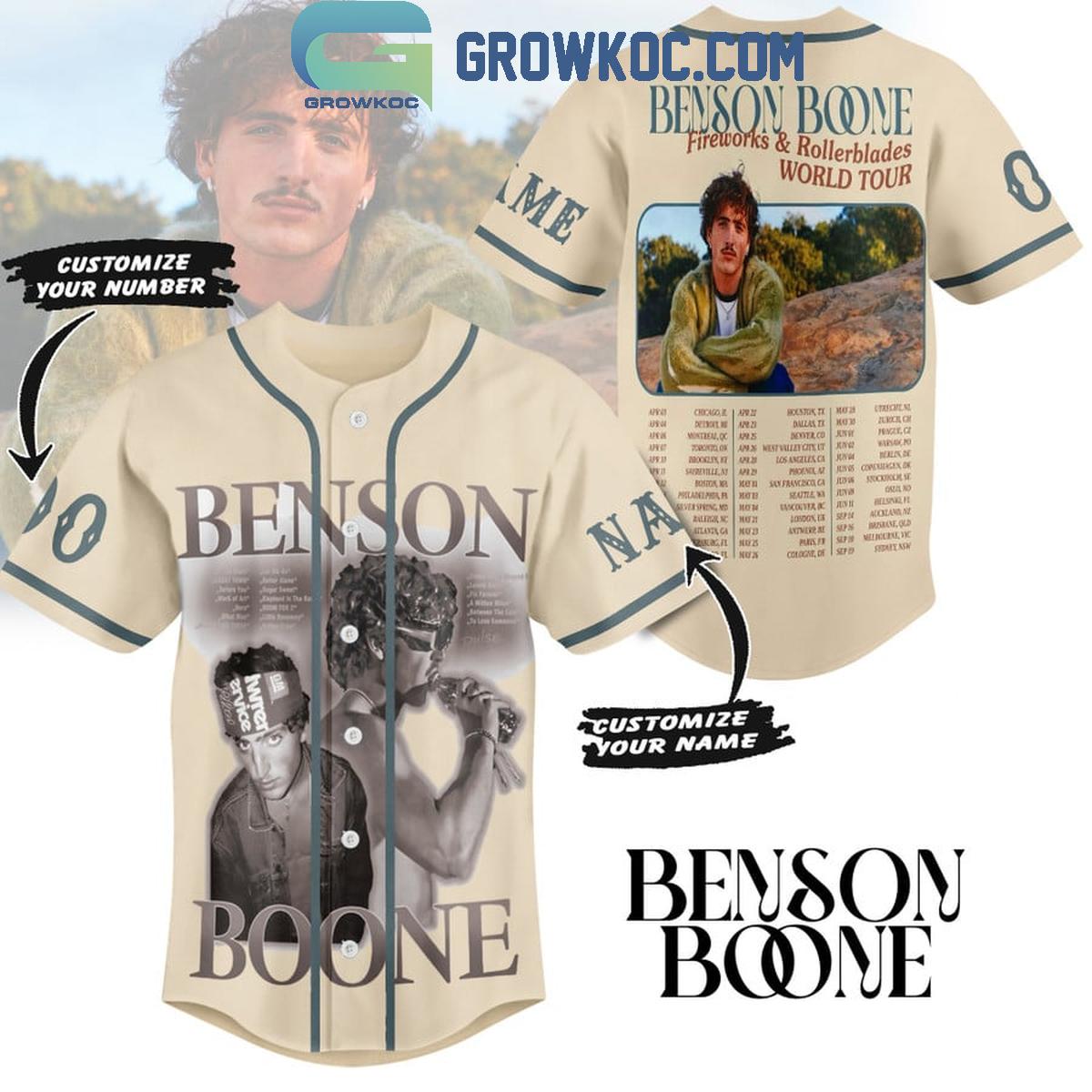 Benson Boone Fireworks And Rollerblades World Tour Personalized Baseball Jersey