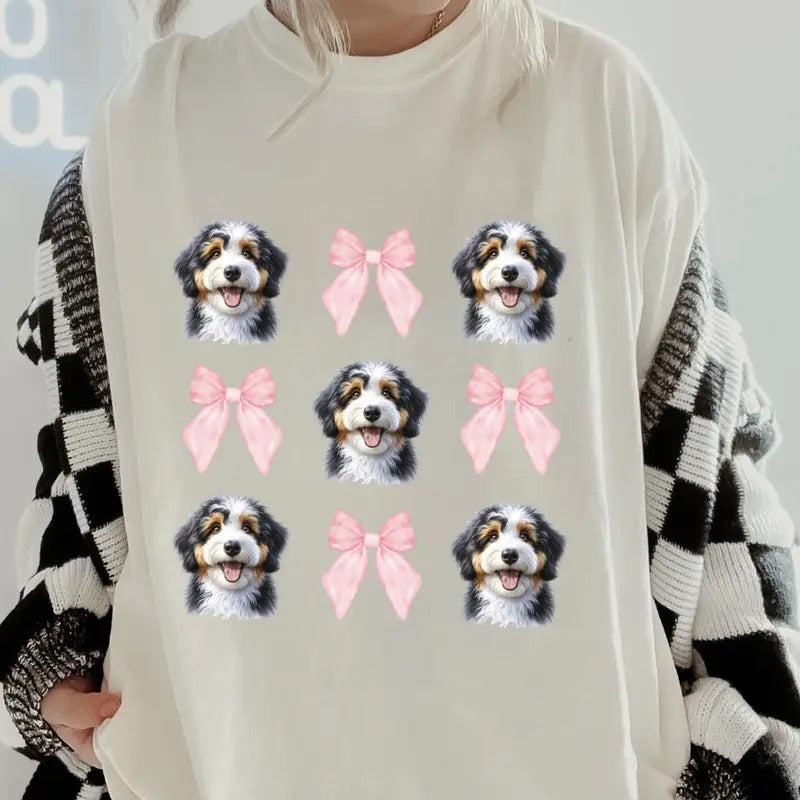 Bernedoodle and bows Shirt~ Unisex Apparel Relaxed Fit Printed In The USA Clothing Womenswear Casual Comfort Cotton Top...