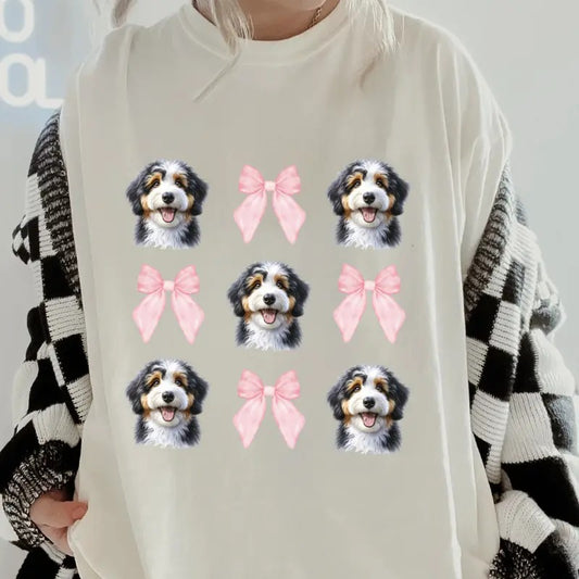 Bernedoodle and bows Shirt~ Unisex Apparel Relaxed Fit Printed In The USA Clothing Womenswear Casual Comfort Cotton Top...