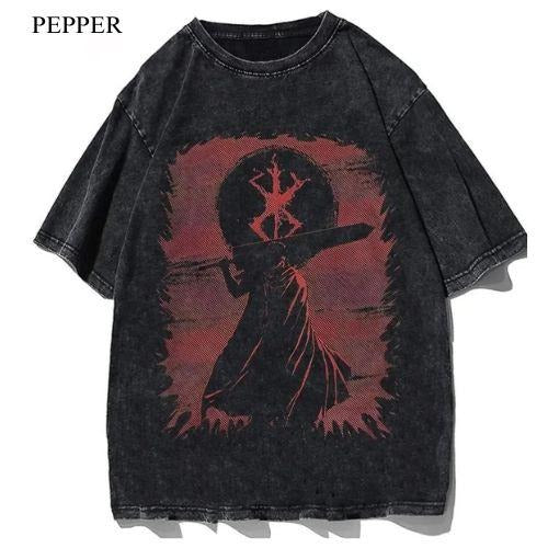 Berserk Anime Batik Acid Washed  T-Shirt For Unisex Menswear Top Hoodie, Sweatshirt | WearSparks.com