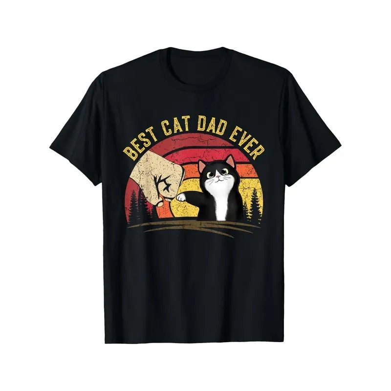 Best Cat Dad Ever" Vintage-Inspired Cotton T-Shirt