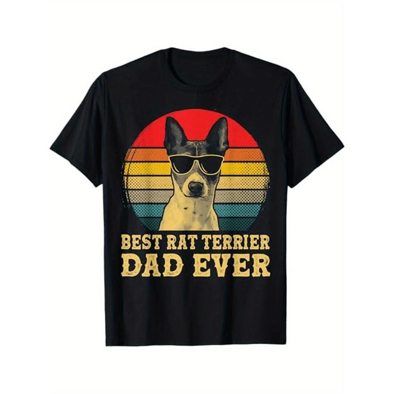 Best Rat Terrier Dad Ever Dog Lovers Retro Vintage Themed T-Shirt. Suitable as a gift for dog lovers. 100% cotton black...