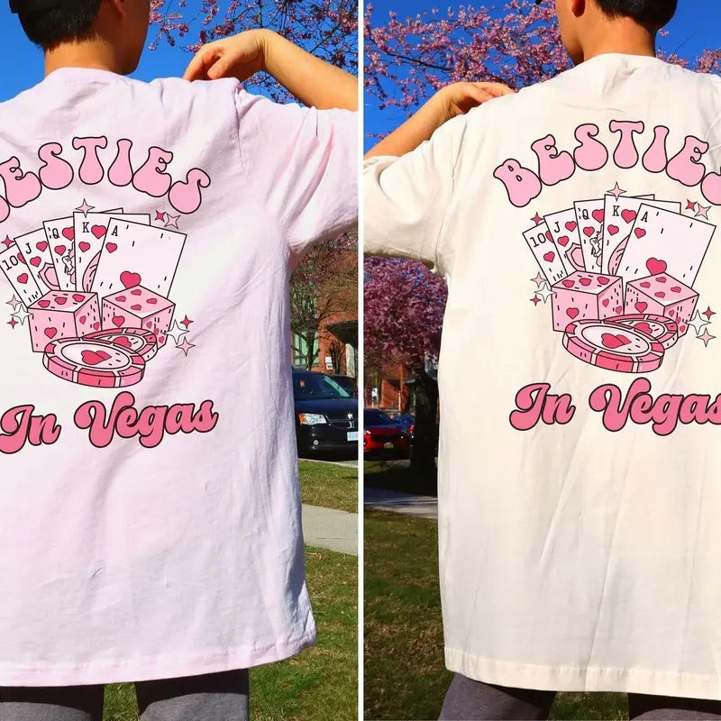 Besties In Vegas Trip Shirt Retro Casino Birthday Tee Party TShirts Poker Dice Chips Girls Trip Party Tees Group Matching...