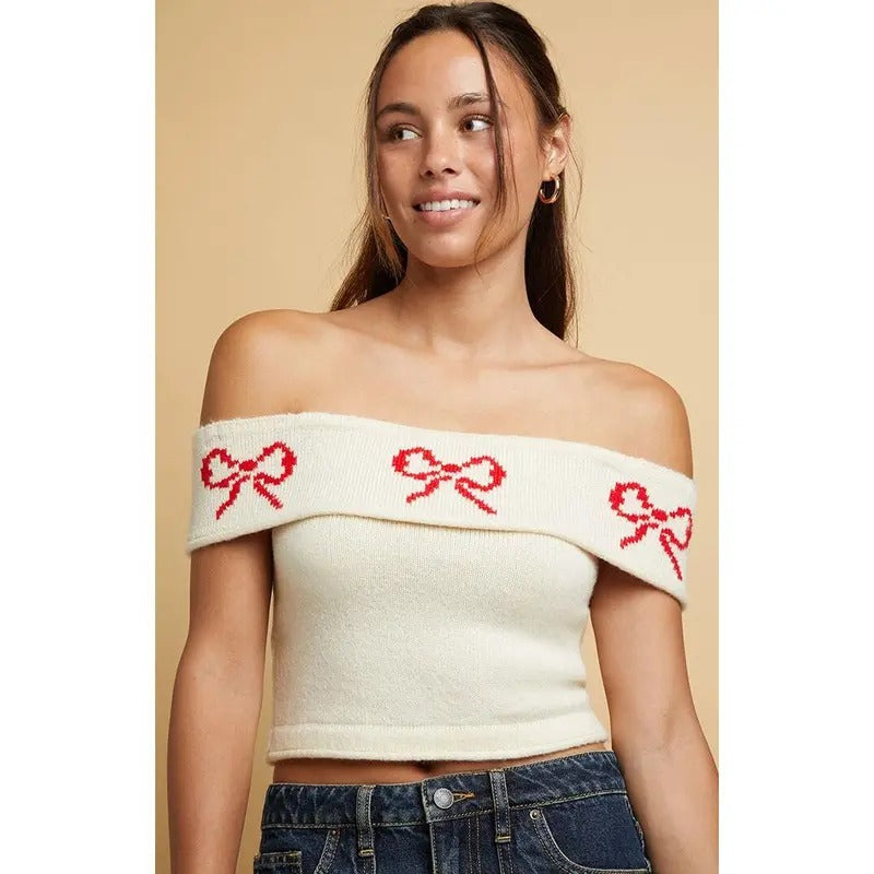 Beverly and Beck Women's Julienne Off-The-Shoulder Bow Sweater Top T-Shirts, Hoodie, Sweatshirt | WearSparks.com