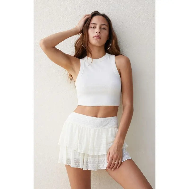 Beverly and Beck Women's Lace Tiered Mini Skort - Multicolor T-Shirts, Hoodie, Sweatshirt | WearSparks.com