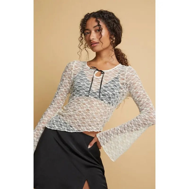 Beverly and Beck Women's Mollie Lace Asymmetrical Long Sleeve Top T-Shirts, Hoodie, Sweatshirt | WearSparks.com