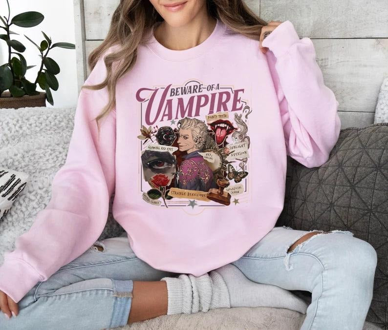 Beware Of A Vampire T Shirt Sweatshirt Hoodie, Funny Astarion Game Fan Swearshirt, Astarion Dark Humor BG3 Apparel, High...
