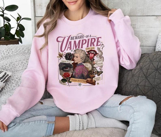 Beware Of A Vampire T Shirt Sweatshirt Hoodie, Funny Astarion Game Fan Swearshirt, Astarion Dark Humor BG3 Apparel, High...