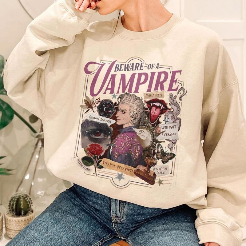 Beware Of A Vampire T Shirt, Funny Astarion Game Fan Swearshirt, Astarion Dark Humor BG3 Apparel, High Elf Game Hoodie,...
