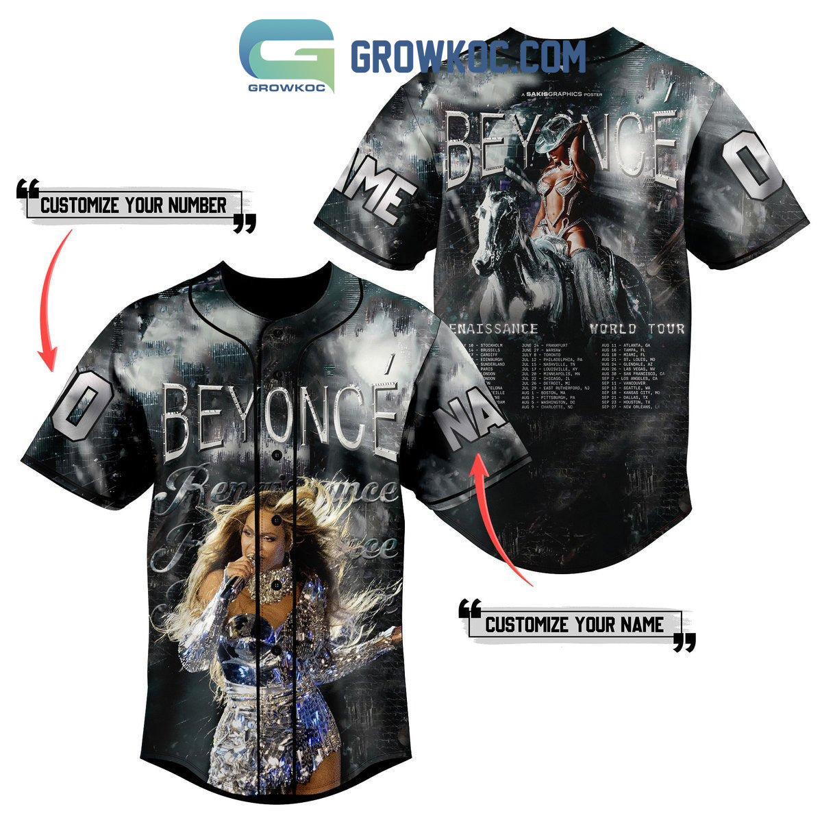 Beyonce Enaissance World Tour Personalized Baseball Jersey