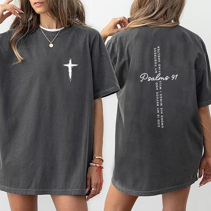 Bible Verse Shirt, Psalms 91 Bible Tee, Christian Graphic Printed Tee Women, Jesus Unisex Comfy Fabric Graphic Tee,...