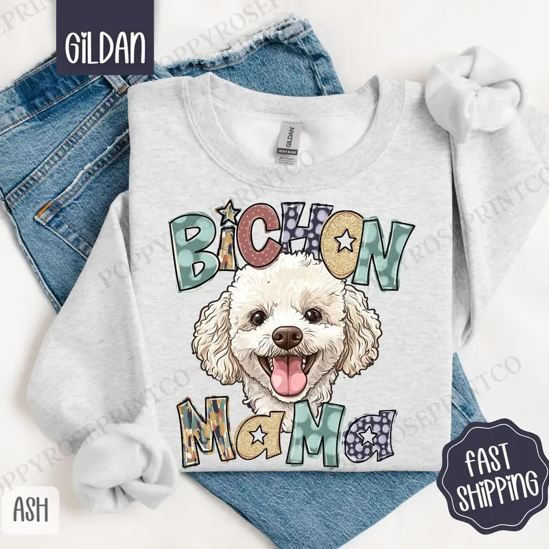 Bichon Mama Sweatshirt, Bichon Frise Mama Women's Crewneck, Cute Dog Mom Women's Sweatshirt T-Shirts, Hoodie | WearSparks.com