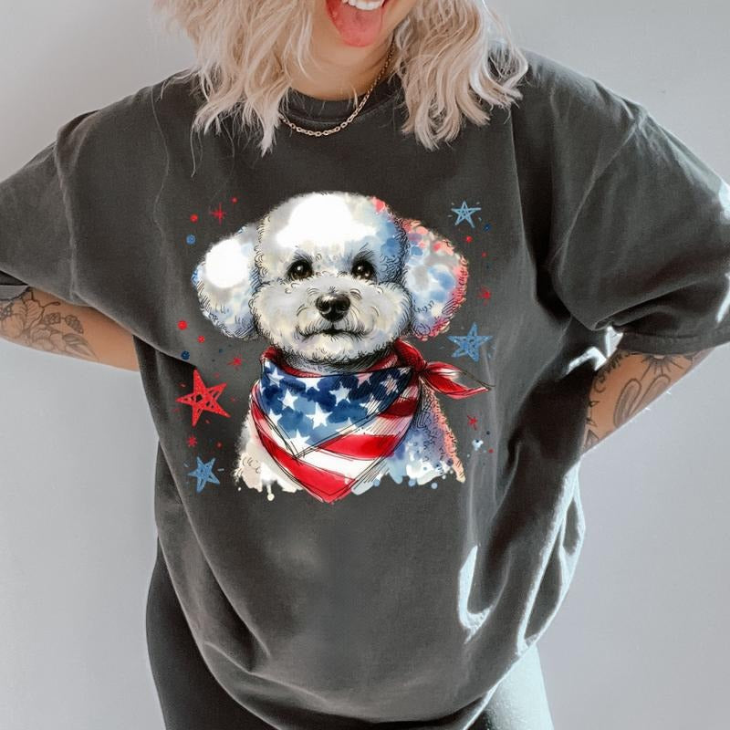 Bichon Patriotic Dog Shirt ~ Unisex Apparel Relaxed Fit Printed In The USA Clothing Womenswear Casual Comfort Cotton Top...