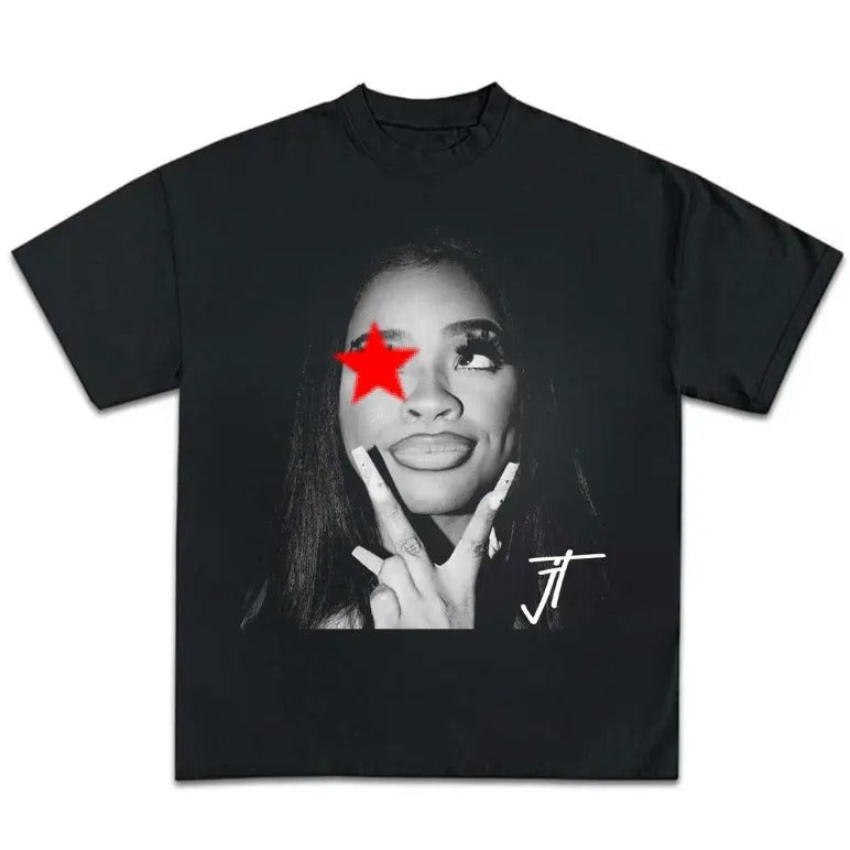 Big Face JT rapper Signature Red Star Graphic Tee Classic Cotton Unisex Hoodie, Sweatshirt | WearSparks.com