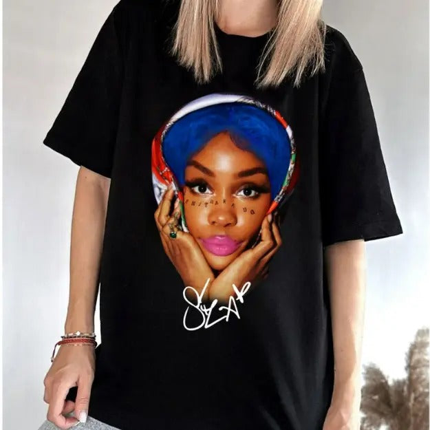 Big Face SZA Blue Hair Graphic Tee Shirt, SZA SHirt Hoodie, Sweatshirt | WearSparks.com