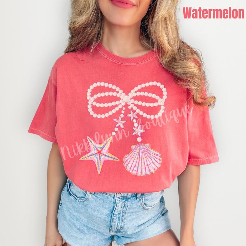 Big Seashell & Starfish Bow Comfort Colors T-Shirt 'NLB' Hoodie, Sweatshirt | WearSparks.com