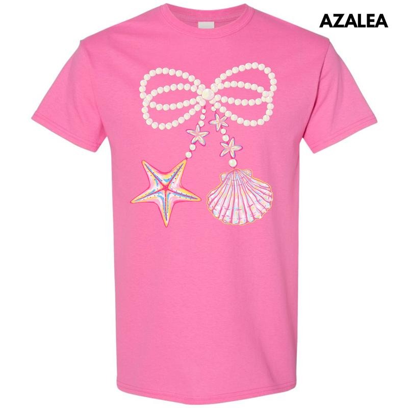 Big Seashell & Starfish Bow Gildan Short Sleeve T-Shirt 'NLB' Hoodie, Sweatshirt | WearSparks.com