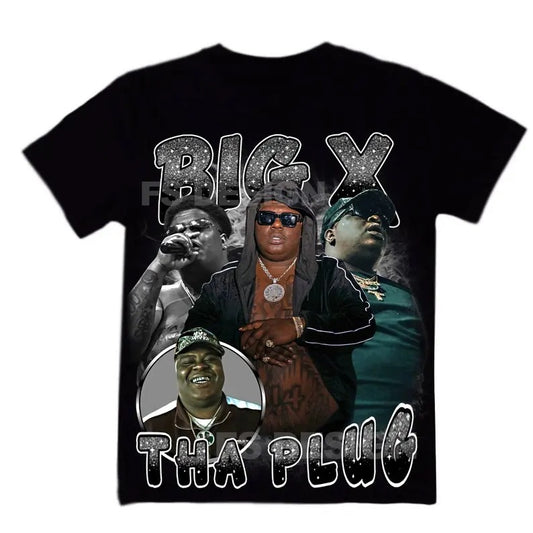 Big X Tha Plug Mexican Rapper Tshirt Design - Hiphop Artist 90s Rap Tee - Menswear, Top Streetwear Crewneck Shortsleeve...