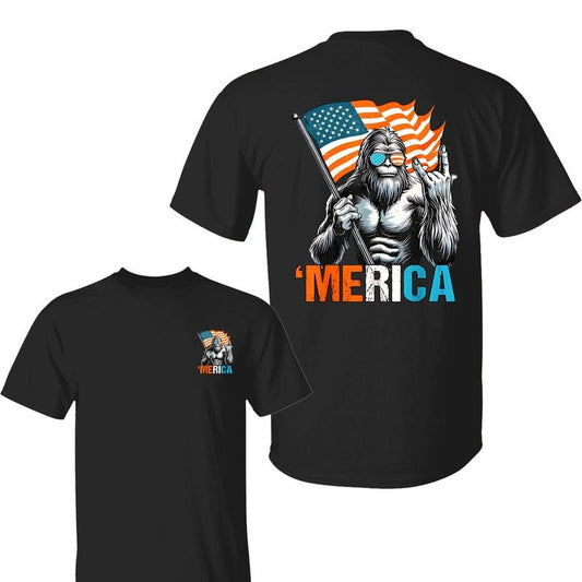 Bigfoot Merica Rock American Flag Patriotic 4th Of July T-Shirt, Outfits Summer Tee Gift For BF Men's Short Sleeve Cotton...