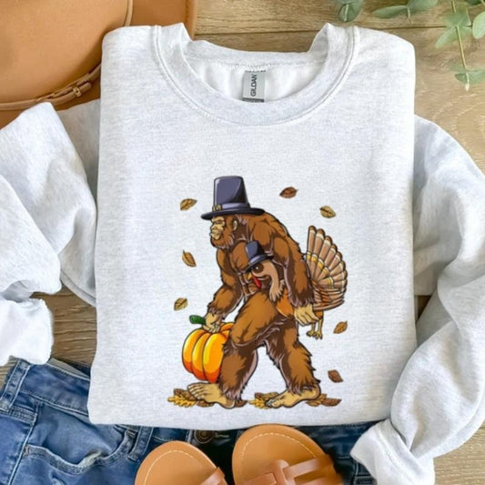 Bigfoot Turkey Pumpkin Thanksgiving Sasquatch Sweatshirt, Thanksgiving Turkey Shirt, Happy Thanksgiving Day Gift,...
