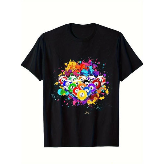 Billiards Print Men's Cotton T-shirt, Graphic Tee Men's Outdoor Clothes, Men's Clothing, Casual Short Sleeve Crew Neck...