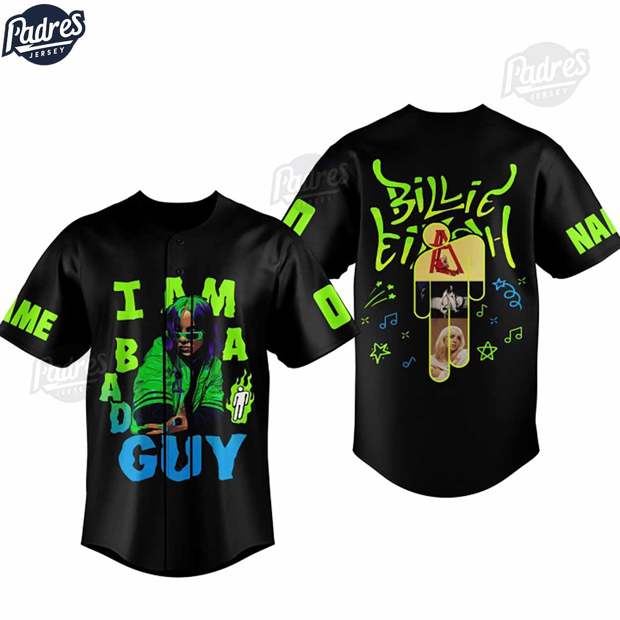 Billie Eilish Bad Guy Custom Baseball Jersey Style - Padres Jersey Oasis: Elevate Your Baseball Style Game... (Image 1)