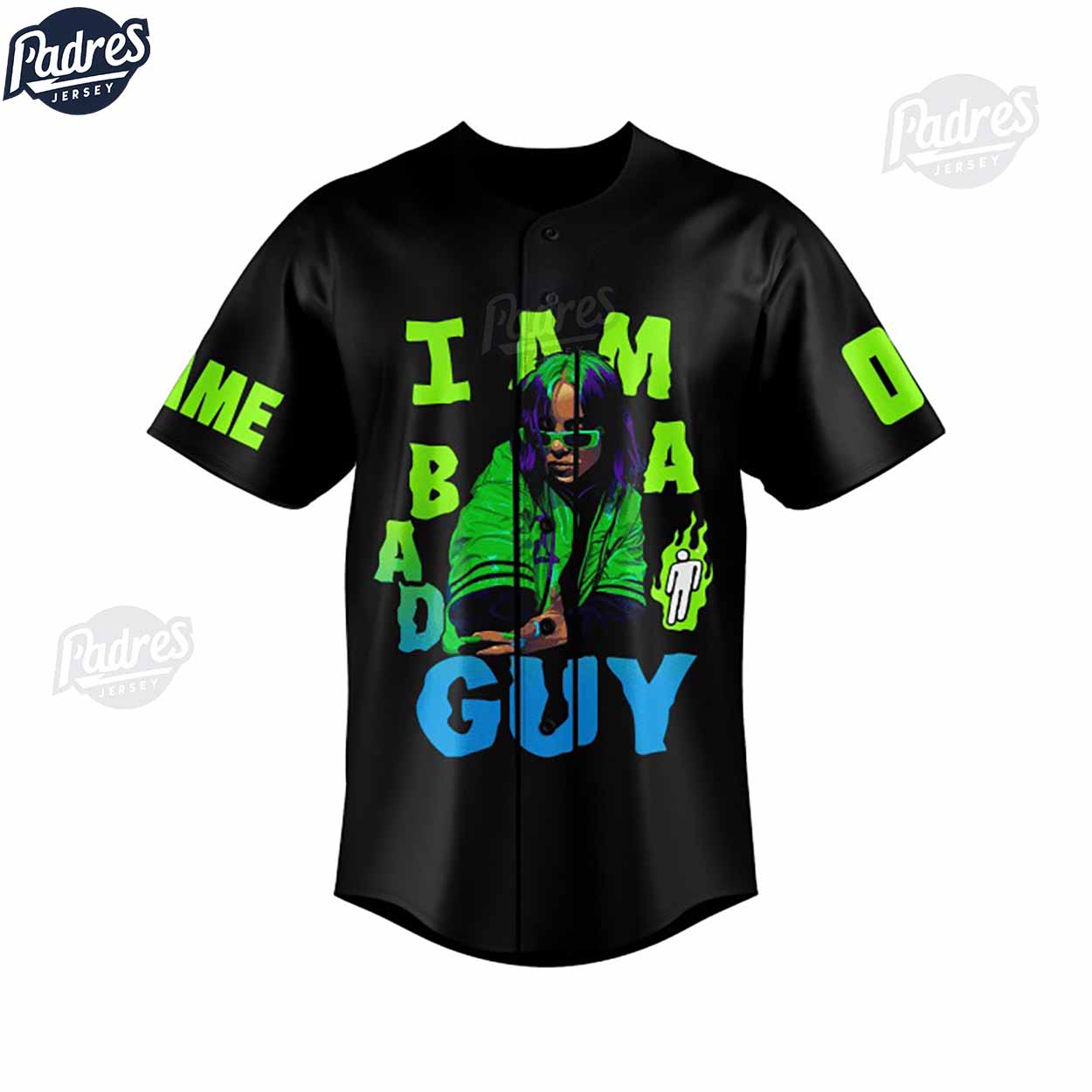 Billie Eilish Bad Guy Custom Baseball Jersey Style - Padres Jersey Oasis: Elevate Your Baseball Style Game... (Image 2)