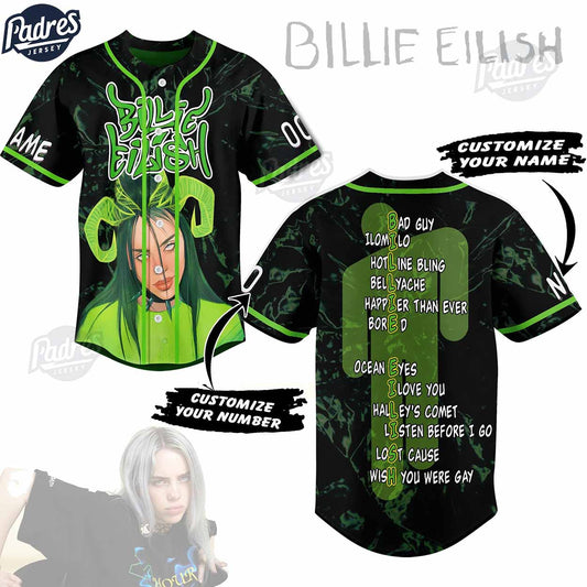 Billie Eilish Green Custom Baseball Jersey - Padres Jersey Oasis: Elevate Your Baseball Style Game T-Shirts, Hoodie,...