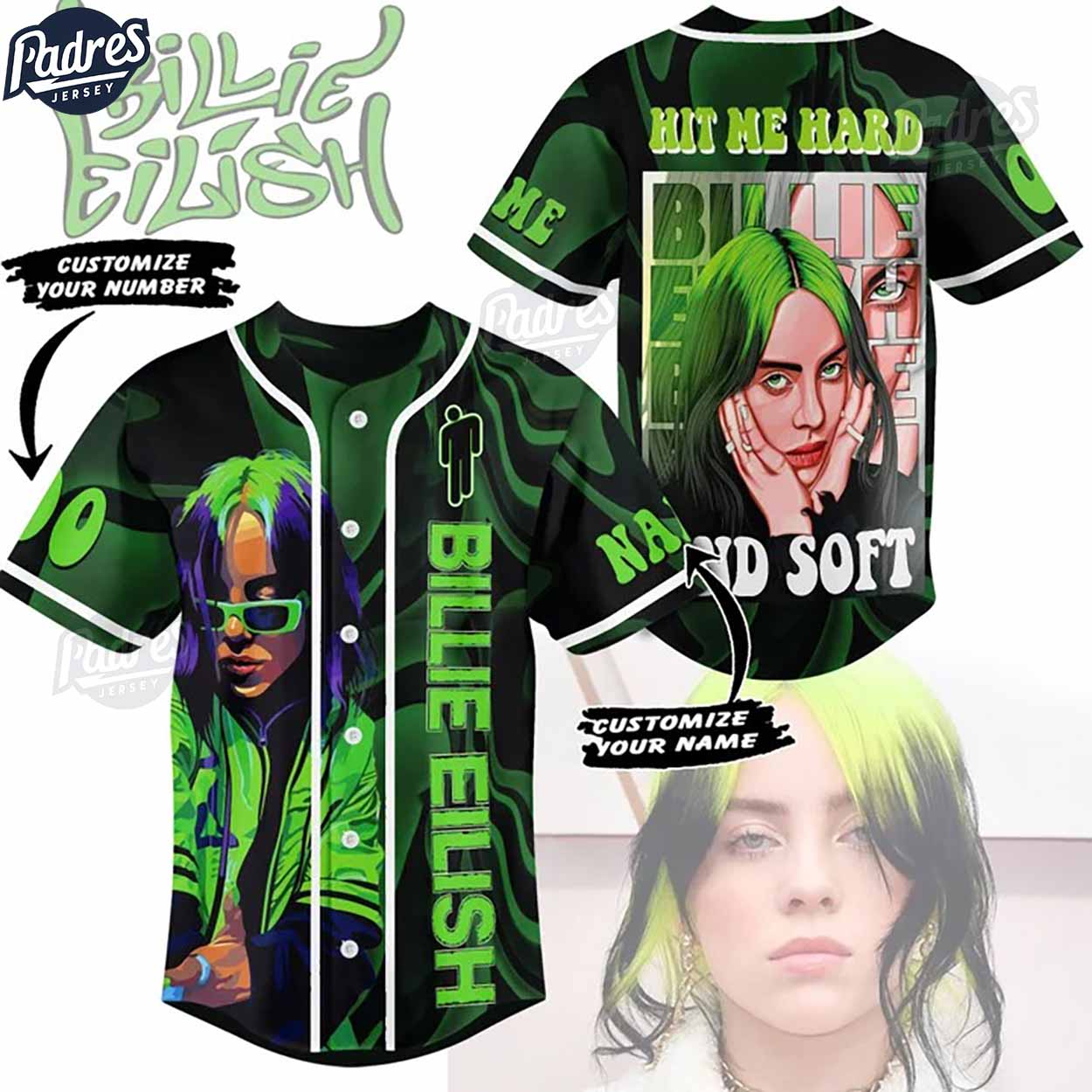 Billie Eilish Hit Me Hard And Soft Custom Baseball Jersey - Padres Jersey Oasis: Elevate Your Baseball Style... (Image 1)